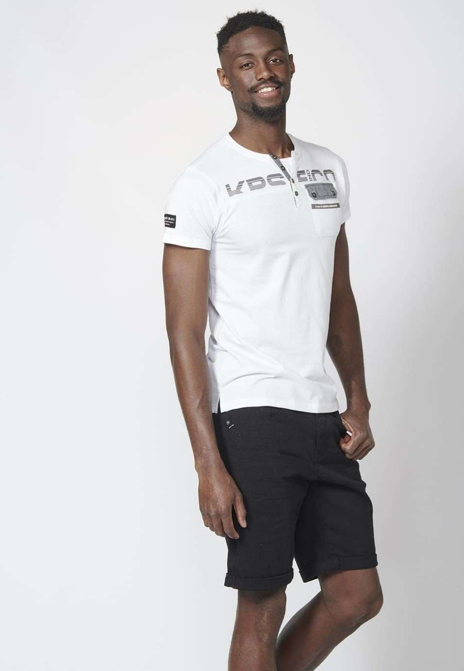 Camiseta manga corta con abertura, tapeta y botones 100% algodón para Hombre