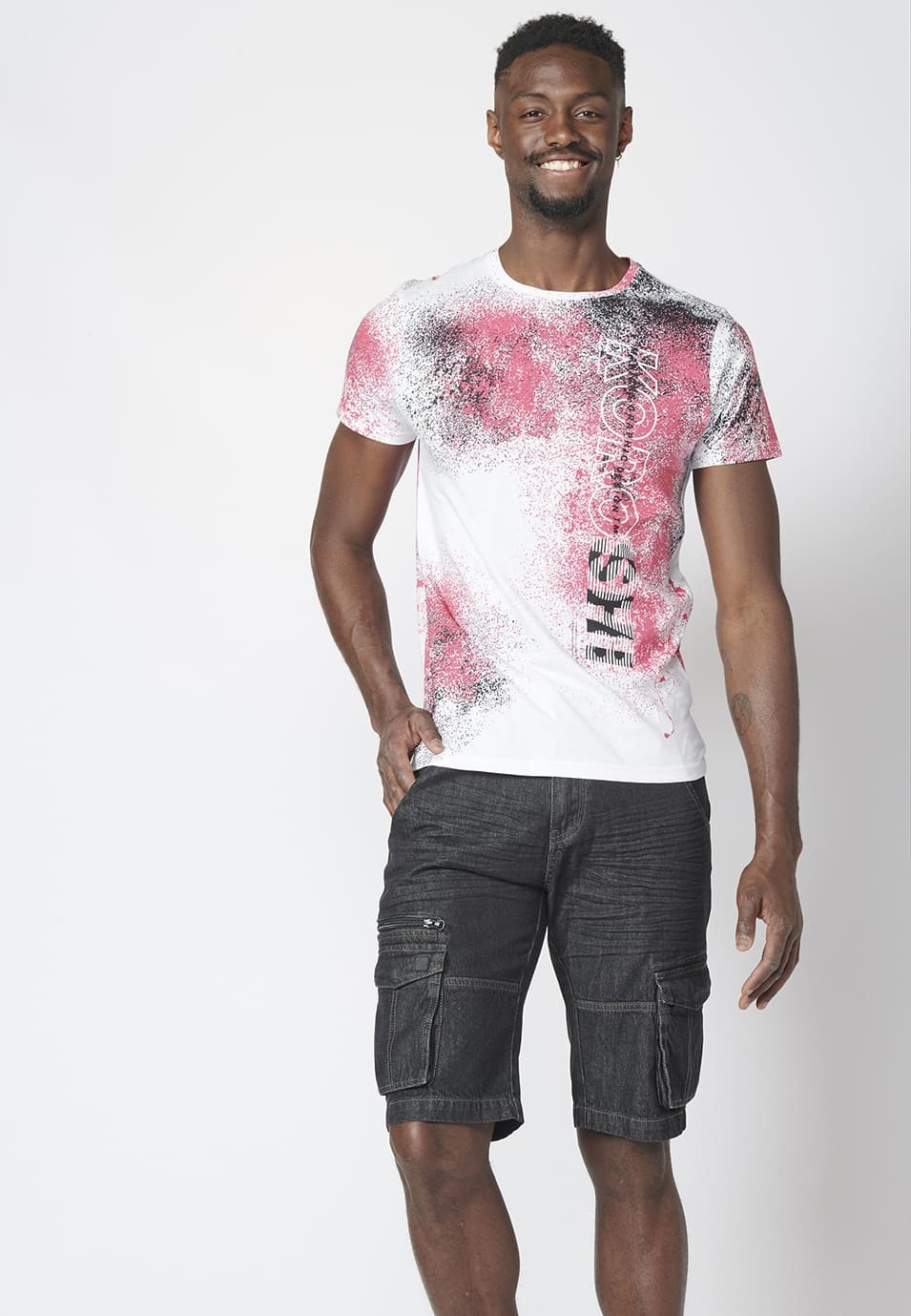 Camiseta manga corta con estampado con salpicaduras y logo lateral 100% algodón para Hombre