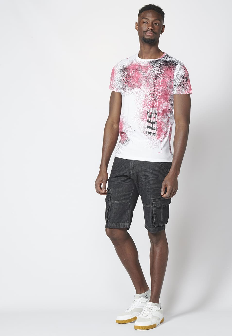 Camiseta manga corta con estampado con salpicaduras y logo lateral 100% algodón para Hombre 5