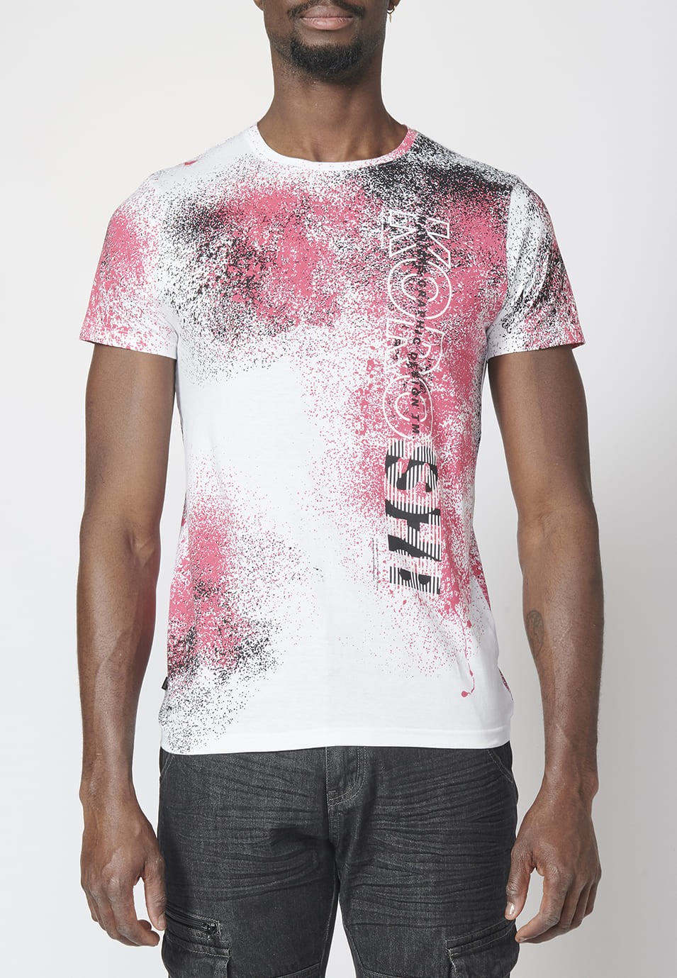 Camiseta manga corta con estampado con salpicaduras y logo lateral 100% algodón para Hombre 3