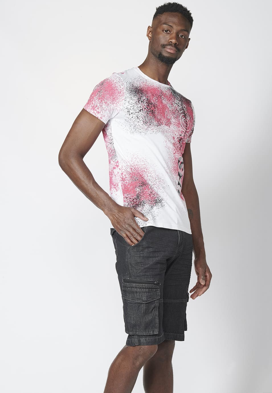 Camiseta manga corta con estampado con salpicaduras y logo lateral 100% algodón para Hombre 2