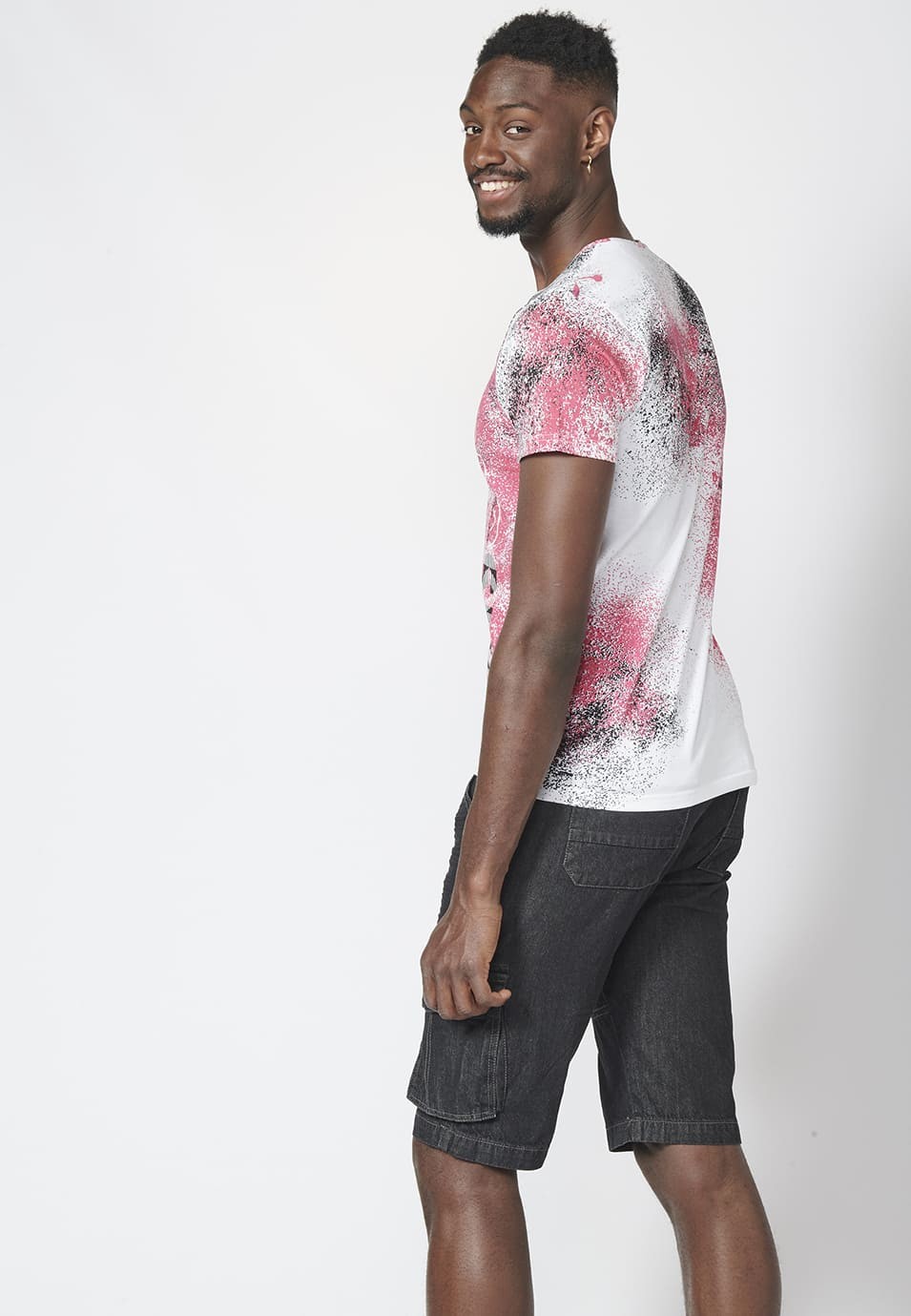 Camiseta manga corta con estampado con salpicaduras y logo lateral 100% algodón para Hombre 7