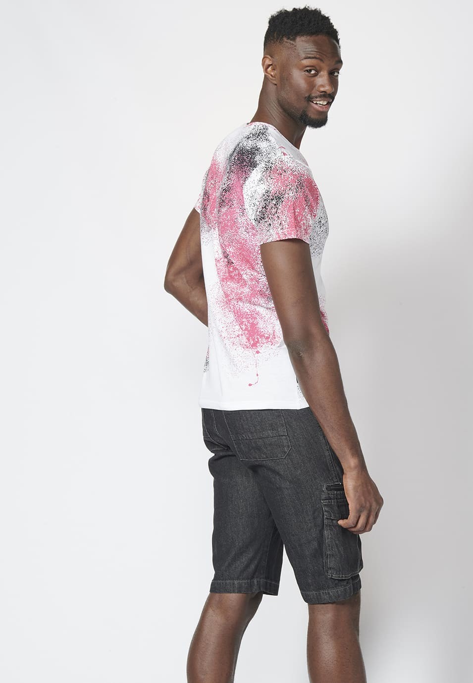 Camiseta manga corta con estampado con salpicaduras y logo lateral 100% algodón para Hombre 1