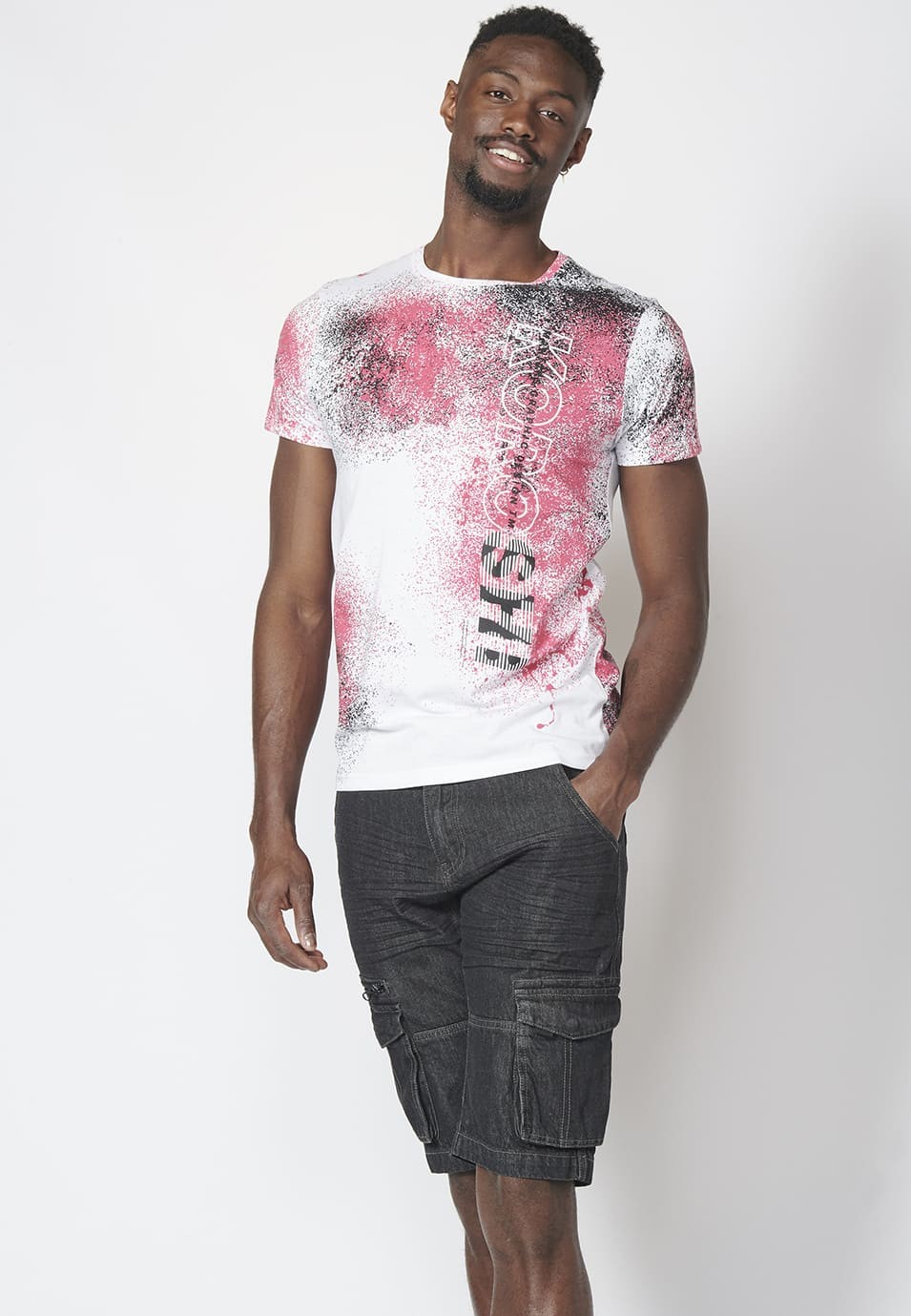 Camiseta manga corta con estampado con salpicaduras y logo lateral 100% algodón para Hombre 4