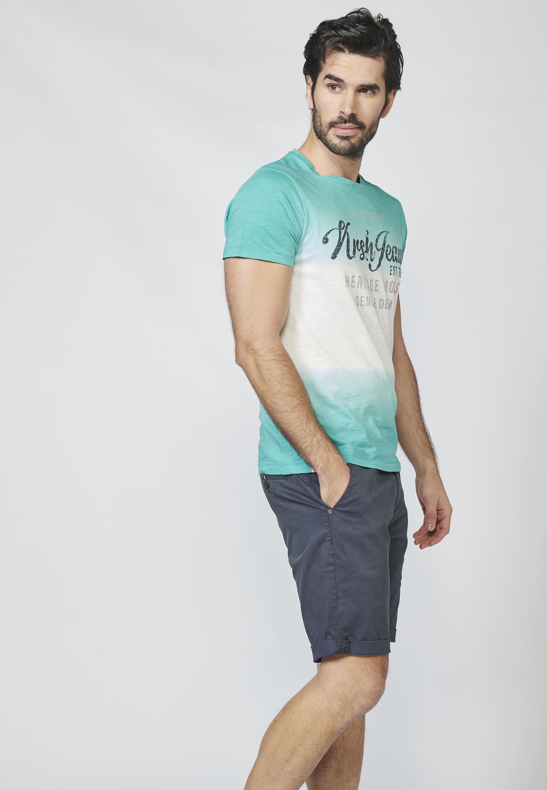 Camiseta manga corta con estampado en pecho y efecto dip dye 100% Algodón para Hombre 5