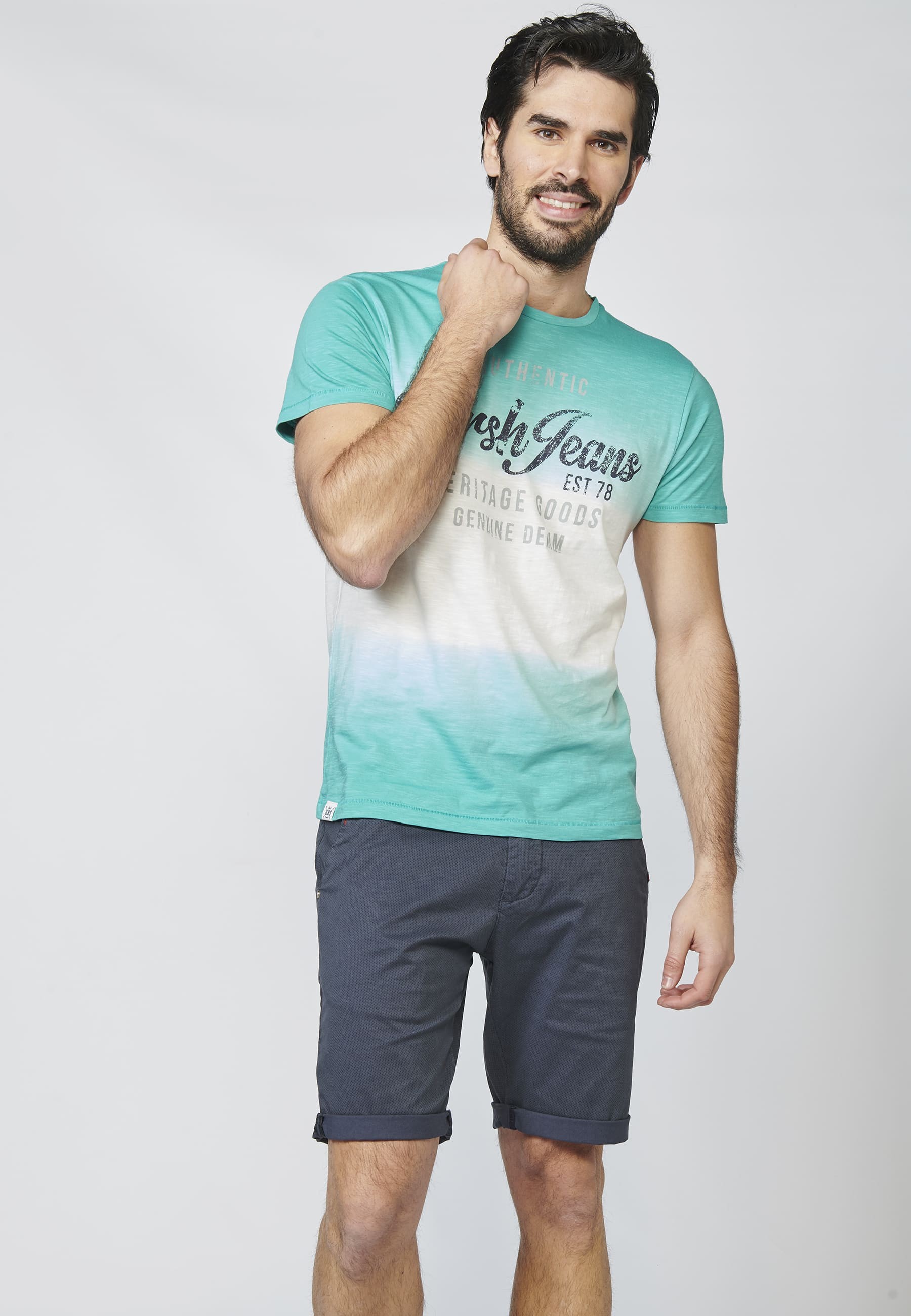 Camiseta manga corta con estampado en pecho y efecto dip dye 100% Algodón para Hombre 4