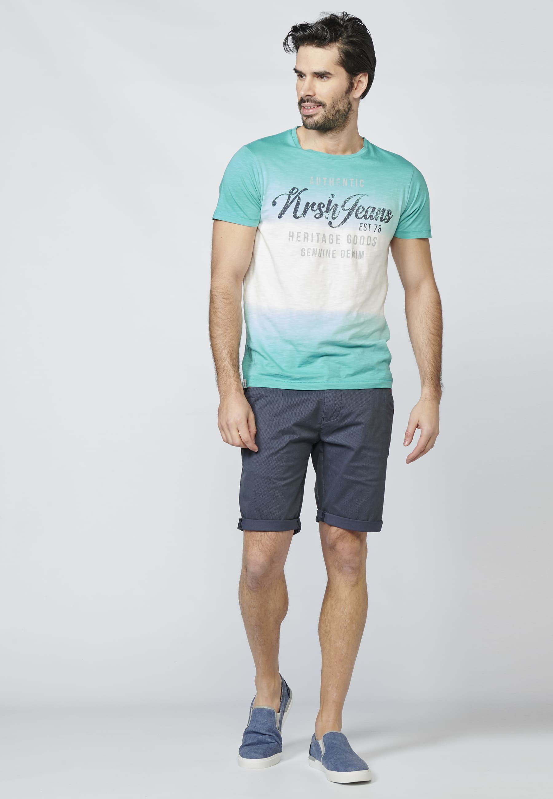 Camiseta manga corta con estampado en pecho y efecto dip dye 100% Algodón para Hombre 2