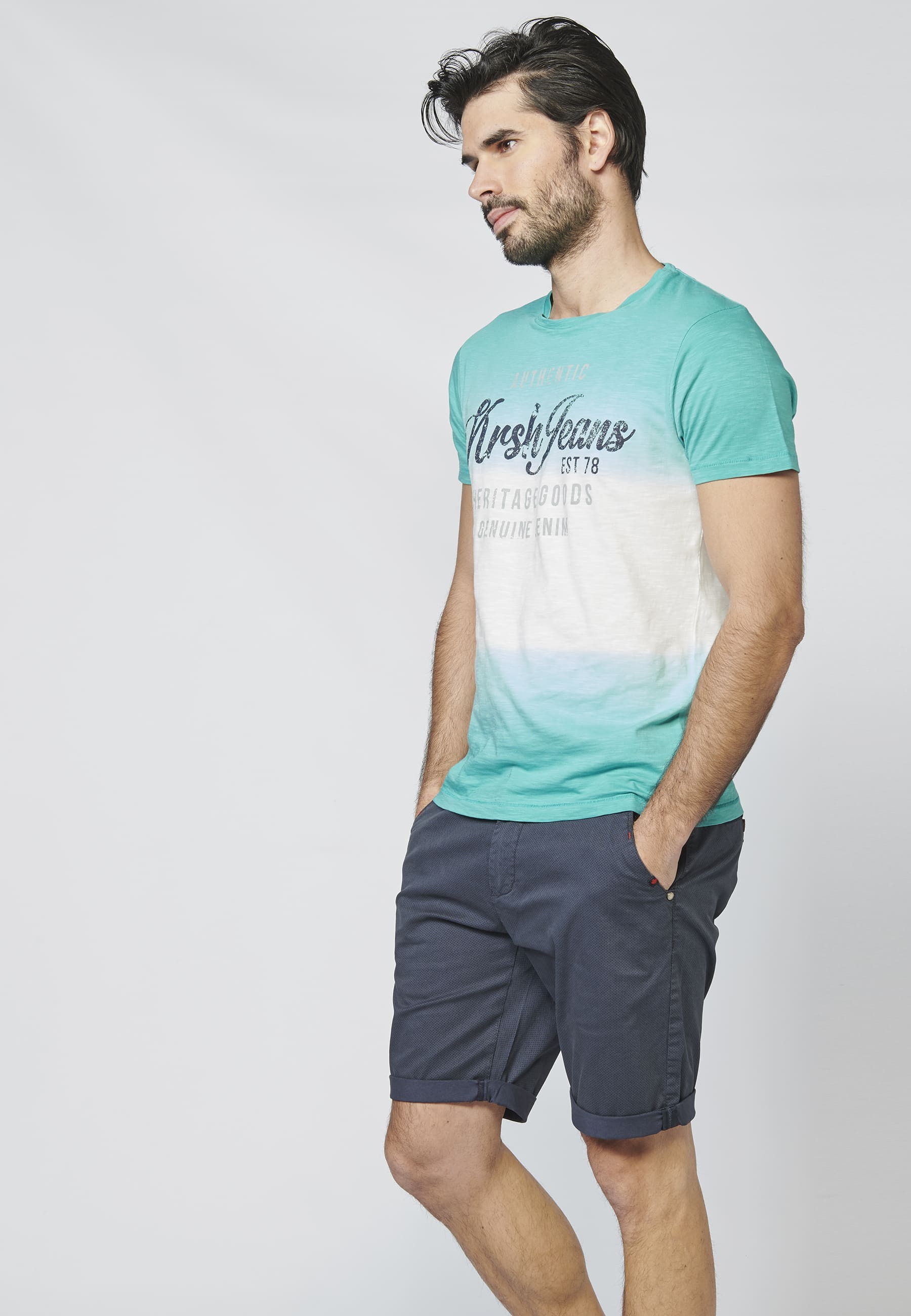 Camiseta manga corta con estampado en pecho y efecto dip dye 100% Algodón para Hombre 1
