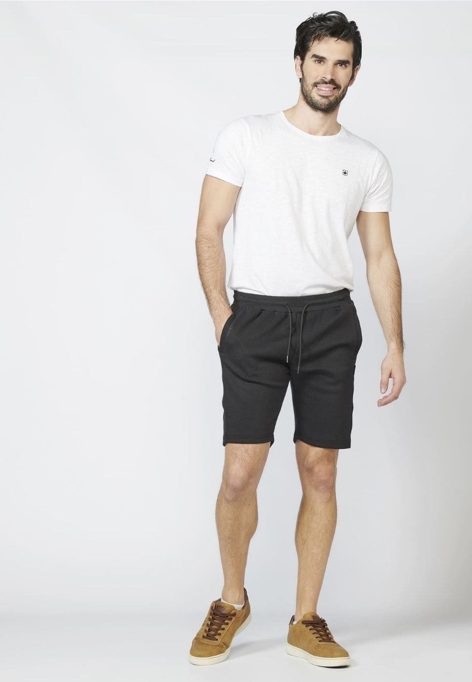 Pantalón Corto Jogger Piqué con Tres Bolsillos Cintura Elástica Ajustable para Hombre 4