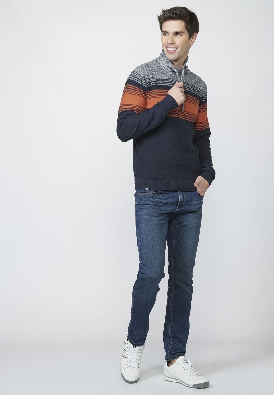 Jersey de punto de Algodón con Cuello Ajustable con Cordón para Hombre