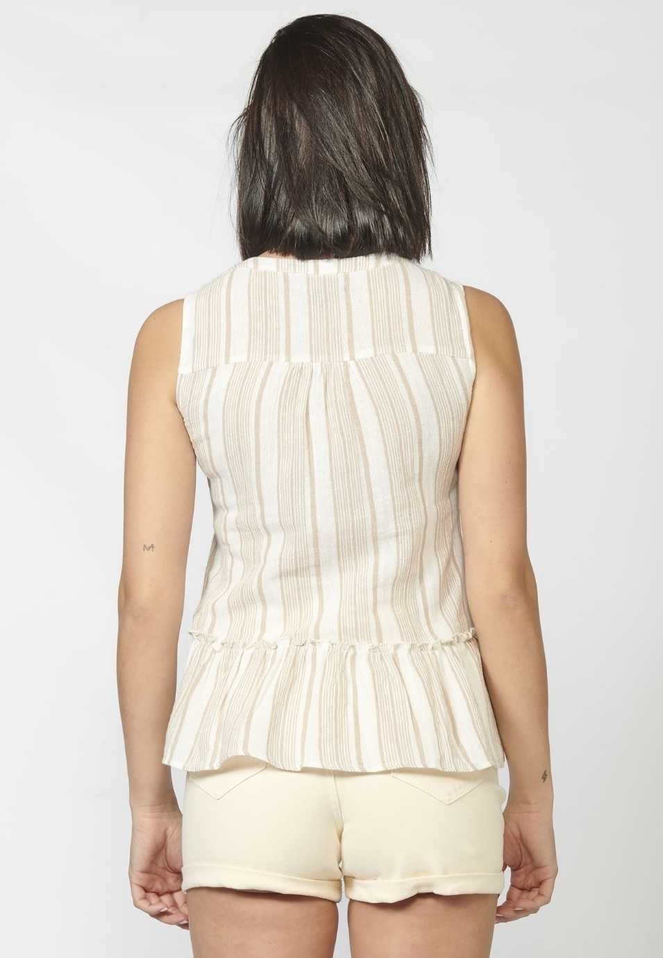 Blusa fluida sin mangas escote pico bordada de algodón crudo para Mujer 5