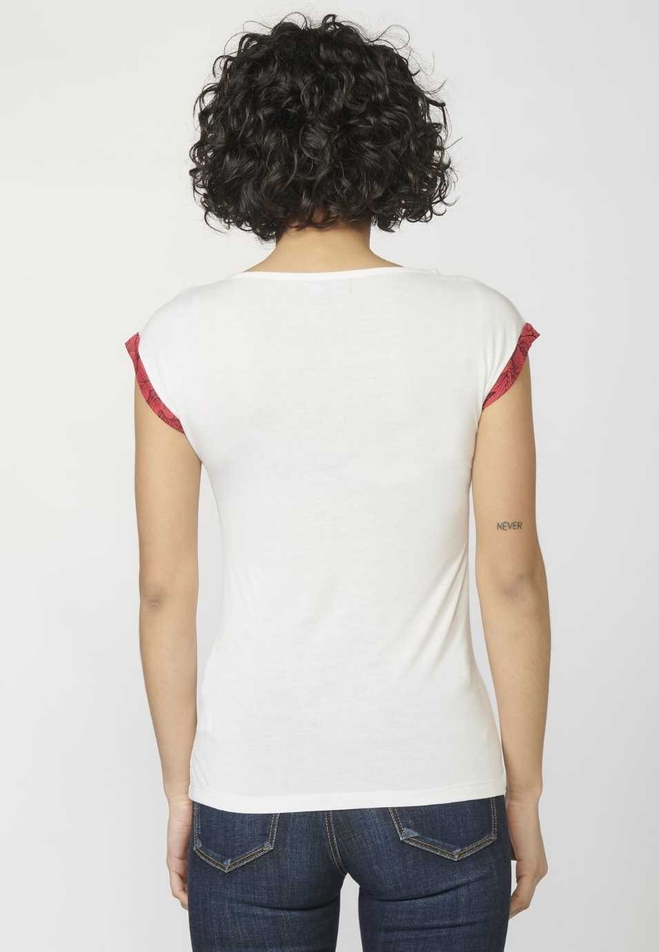 Camiseta Top de manga corta con Escote Redondo y Estampado de Flores color Blanco para Mujer 3