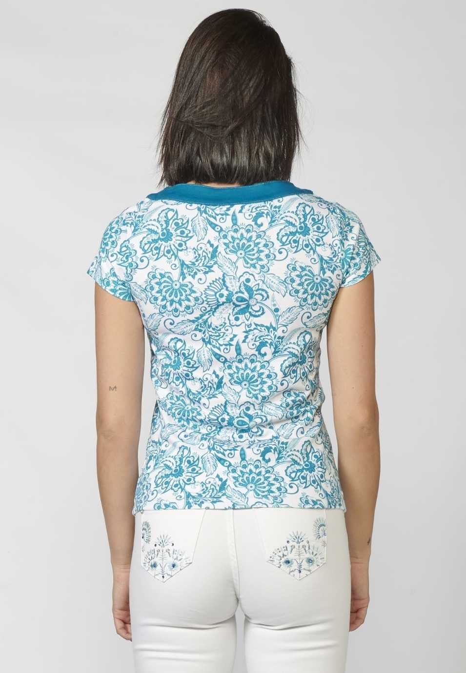 Camiseta Top manga corta de Algodón con Escote de Pico cruzado y Estampado Floral para Mujer 4