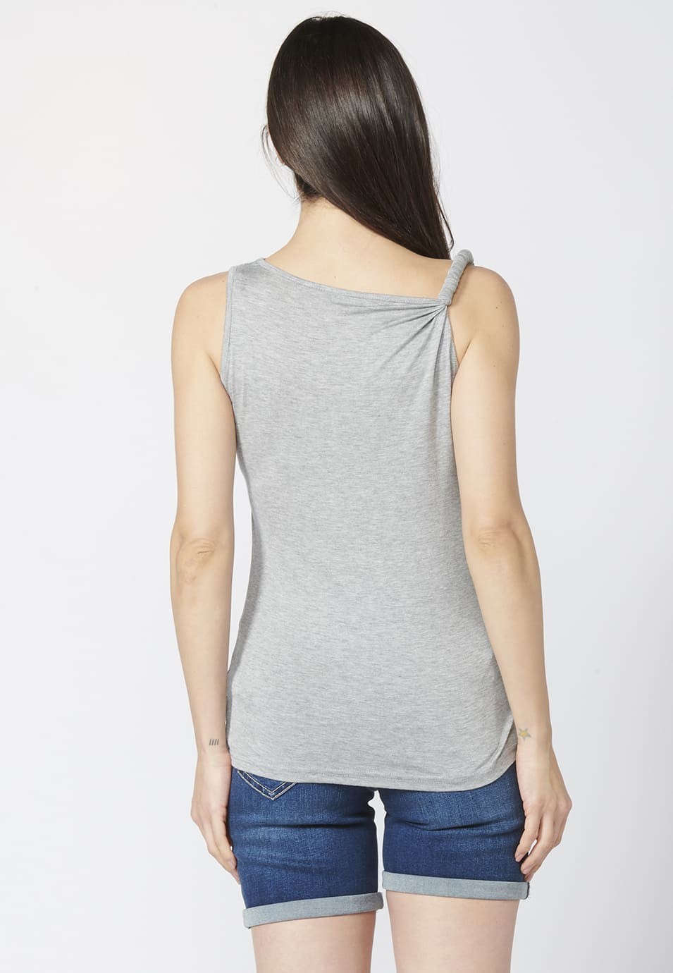 Tank Top with Loose Neckline and Ethnic Floral Print for Woman in Gray color 3
