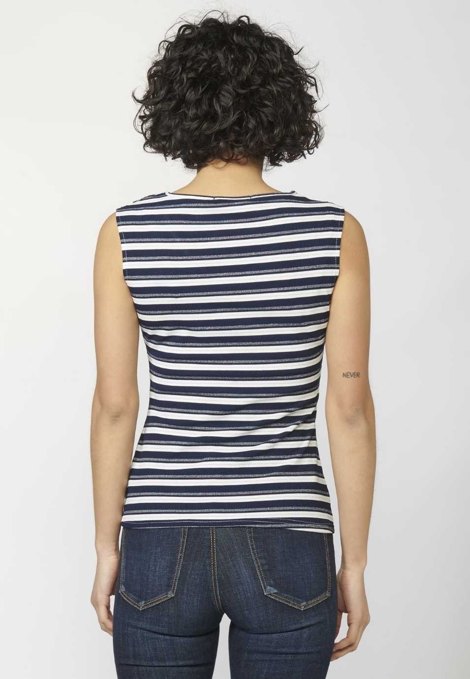 Women's Sailor-style V-Neck Tank Top with Embroidery on the Front 1