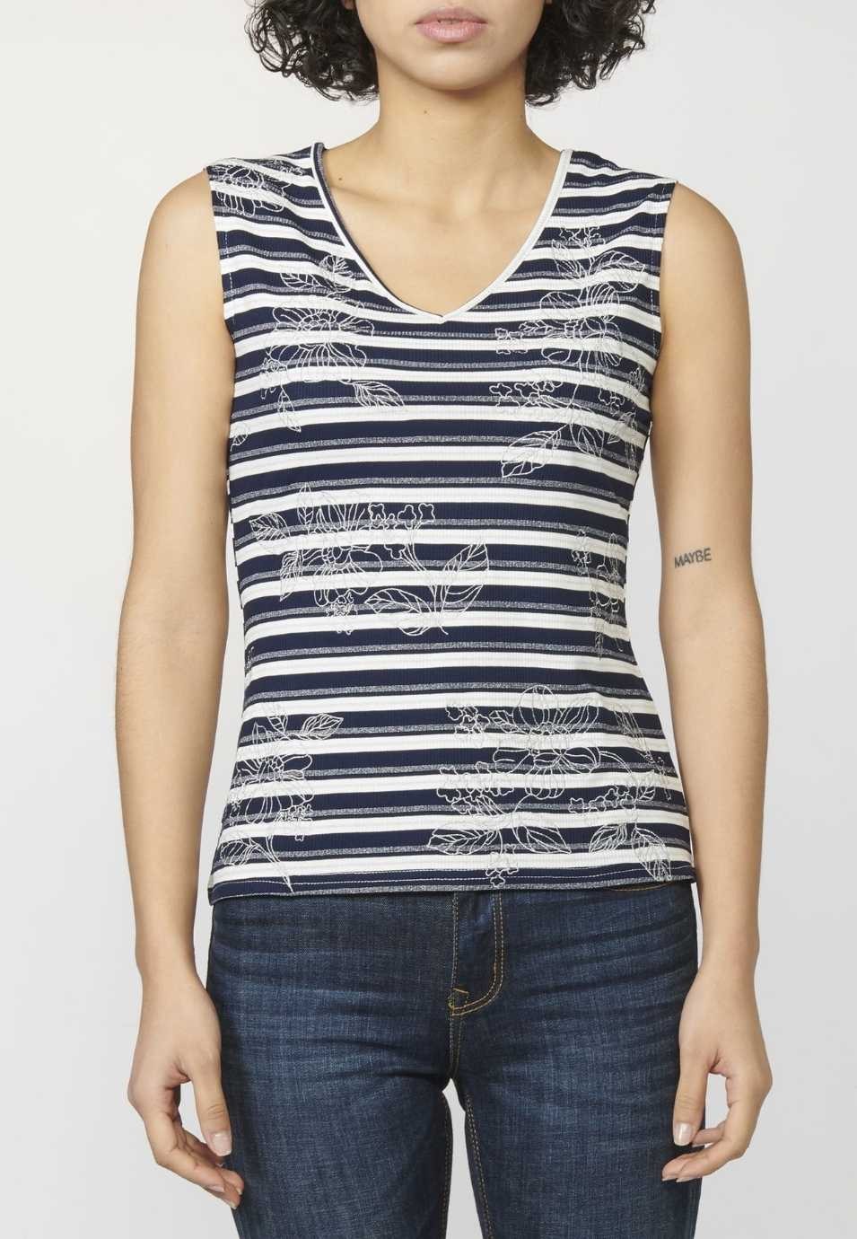 Women's Sailor-style V-Neck Tank Top with Embroidery on the Front 4