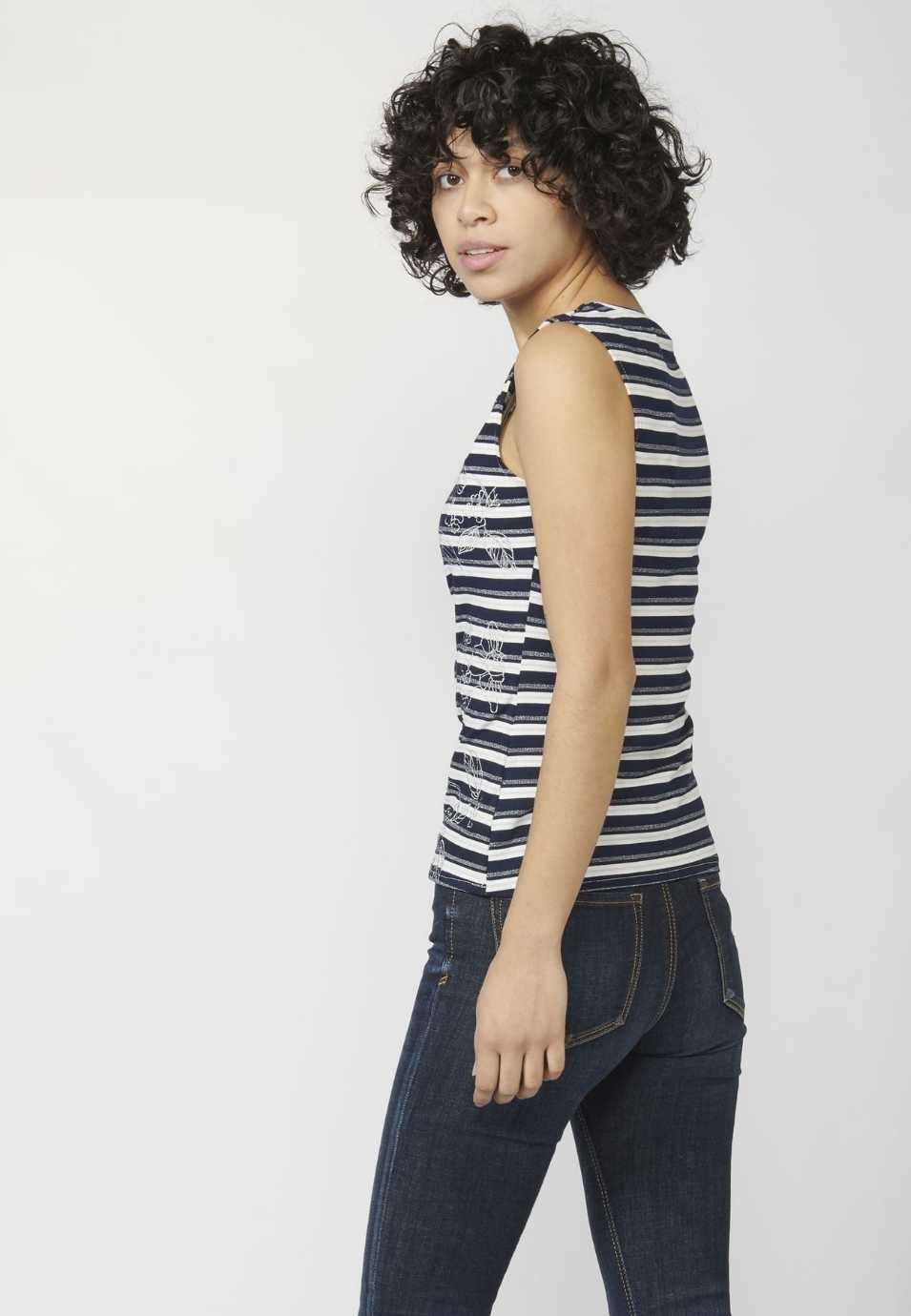 Women's Sailor-style V-Neck Tank Top with Embroidery on the Front 2