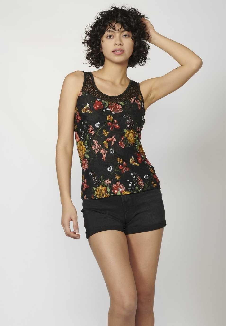 Camiseta Top tirantes con Escote Redondo y Estampado Floral para Mujer