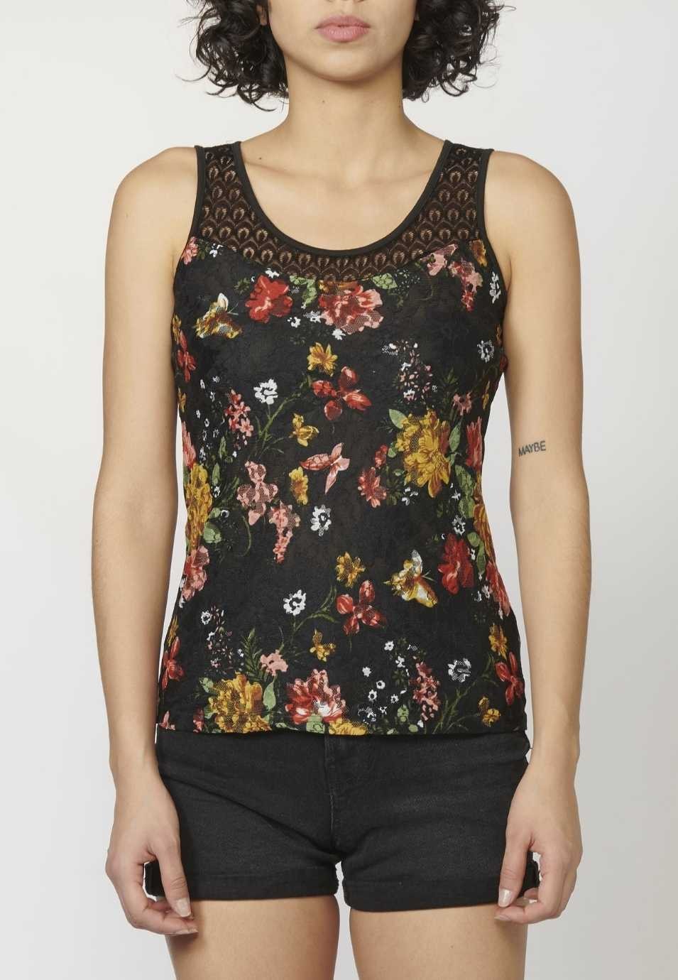 Camiseta Top tirantes con Escote Redondo y Estampado Floral para Mujer 2