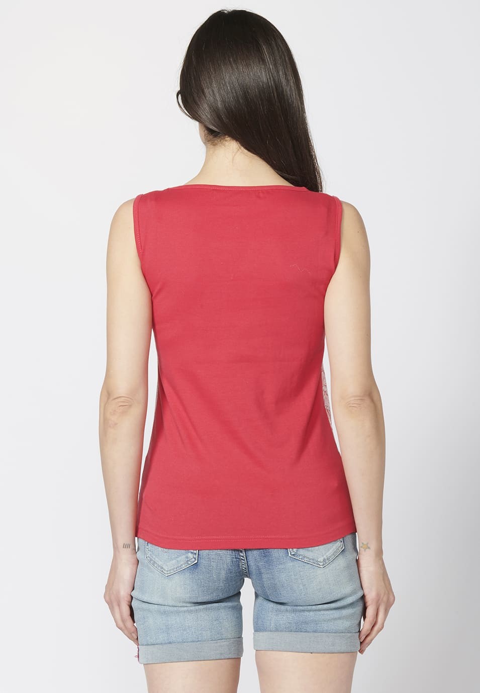 Baumwoll-Tanktop mit V-Ausschnitt und Blumendruck für Damen 5