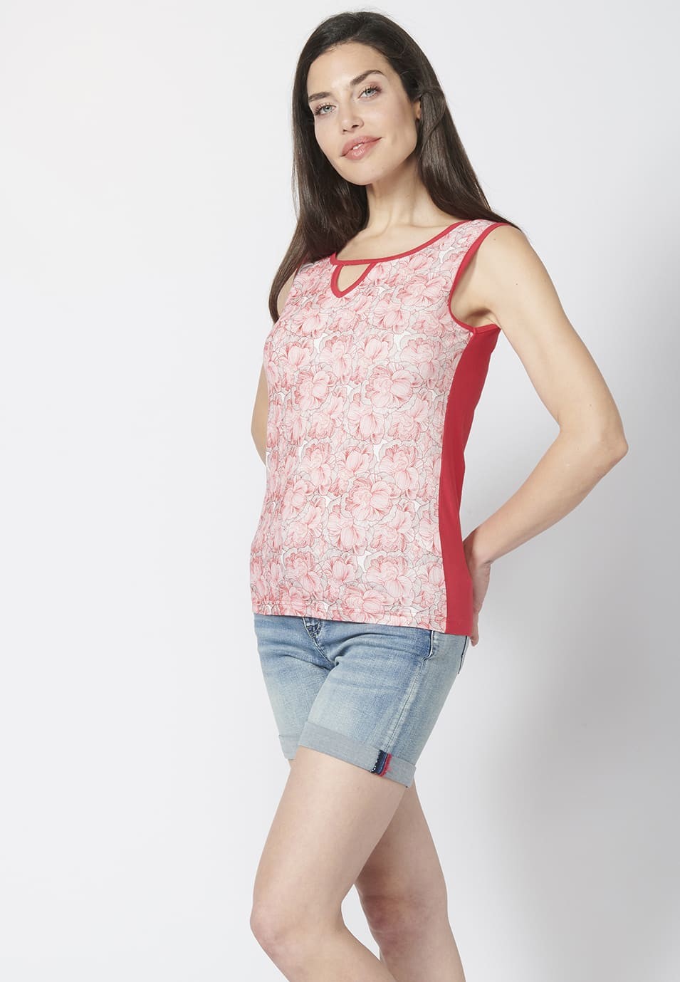 Cotton Tank Top with V-neck and Floral Print for Woman 3