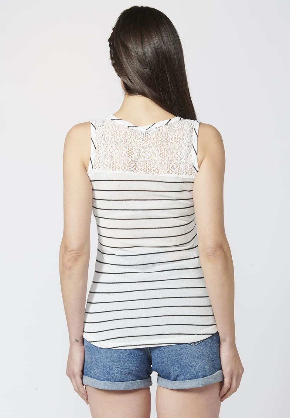 Tank Top with Round Neckline and Knitted Lace with Floral Print for Woman in White color 2