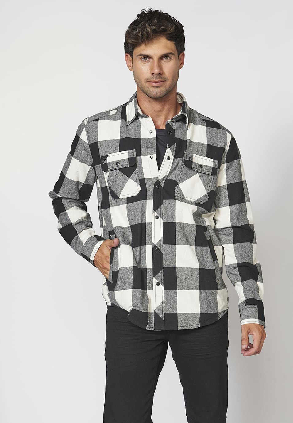Men's Plaid Long Sleeve Padded Overshirt