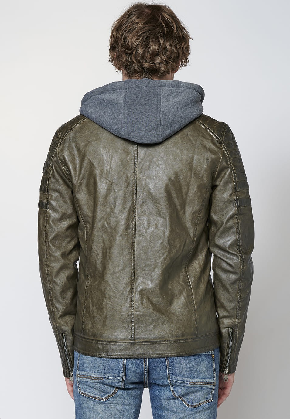 Chaqueta cazadora efecto piel con cuello mao con capucha para Hombre
