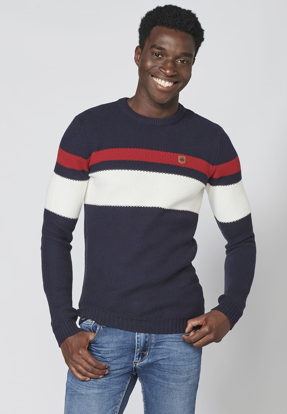 Men's Striped Print Crew Neck Knitted Sweater