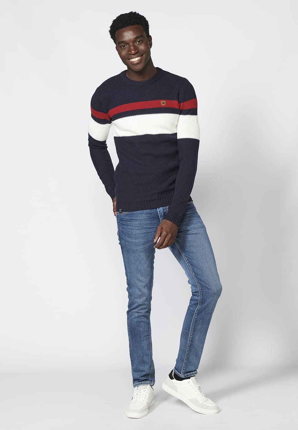 Men's Striped Print Crew Neck Knitted Sweater