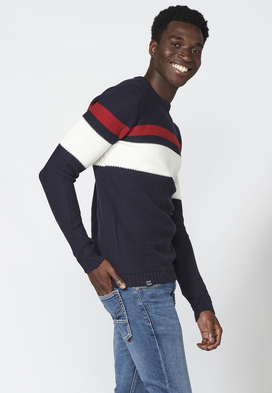 Men's Striped Print Crew Neck Knitted Sweater