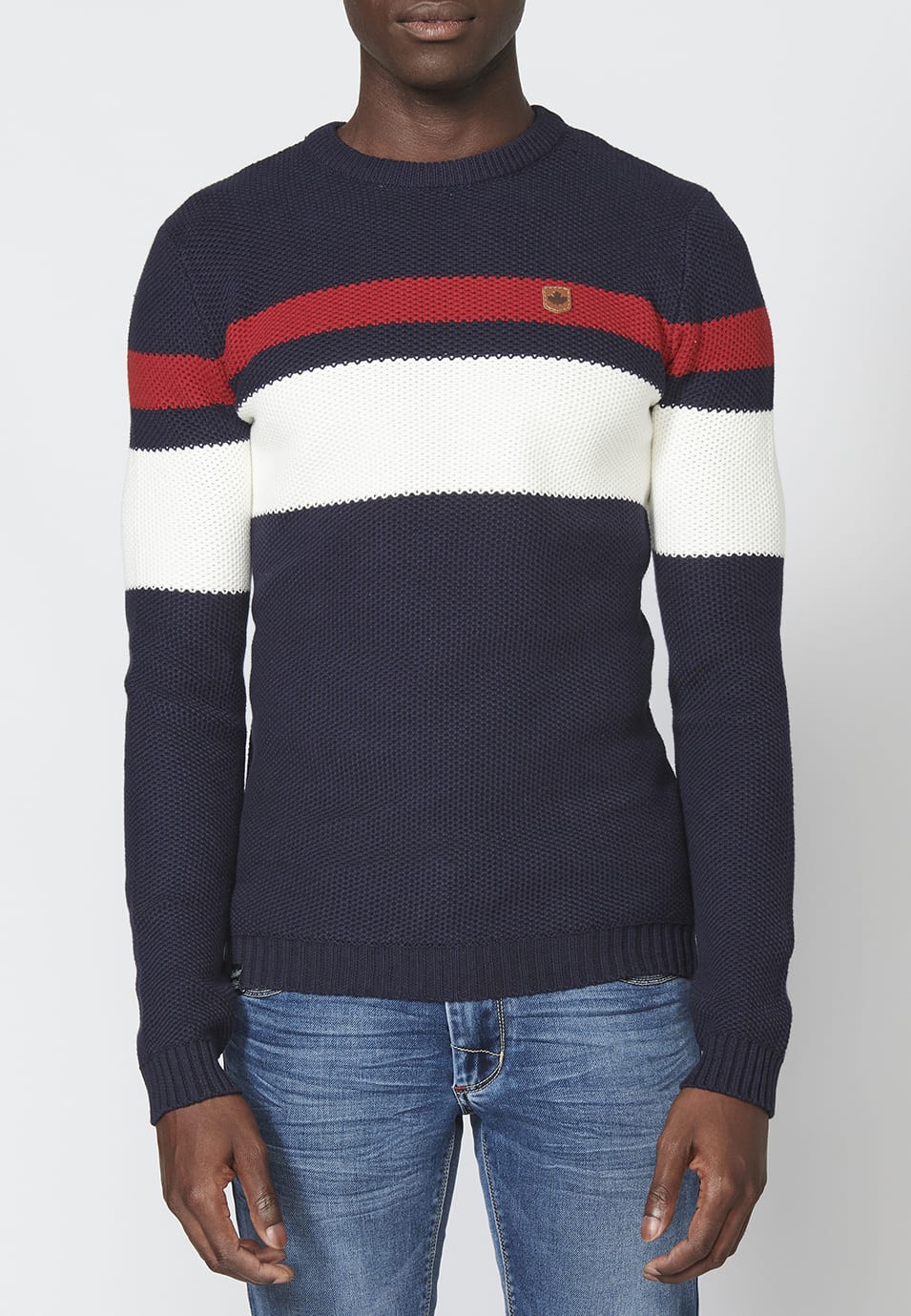 Men's Striped Print Crew Neck Knitted Sweater