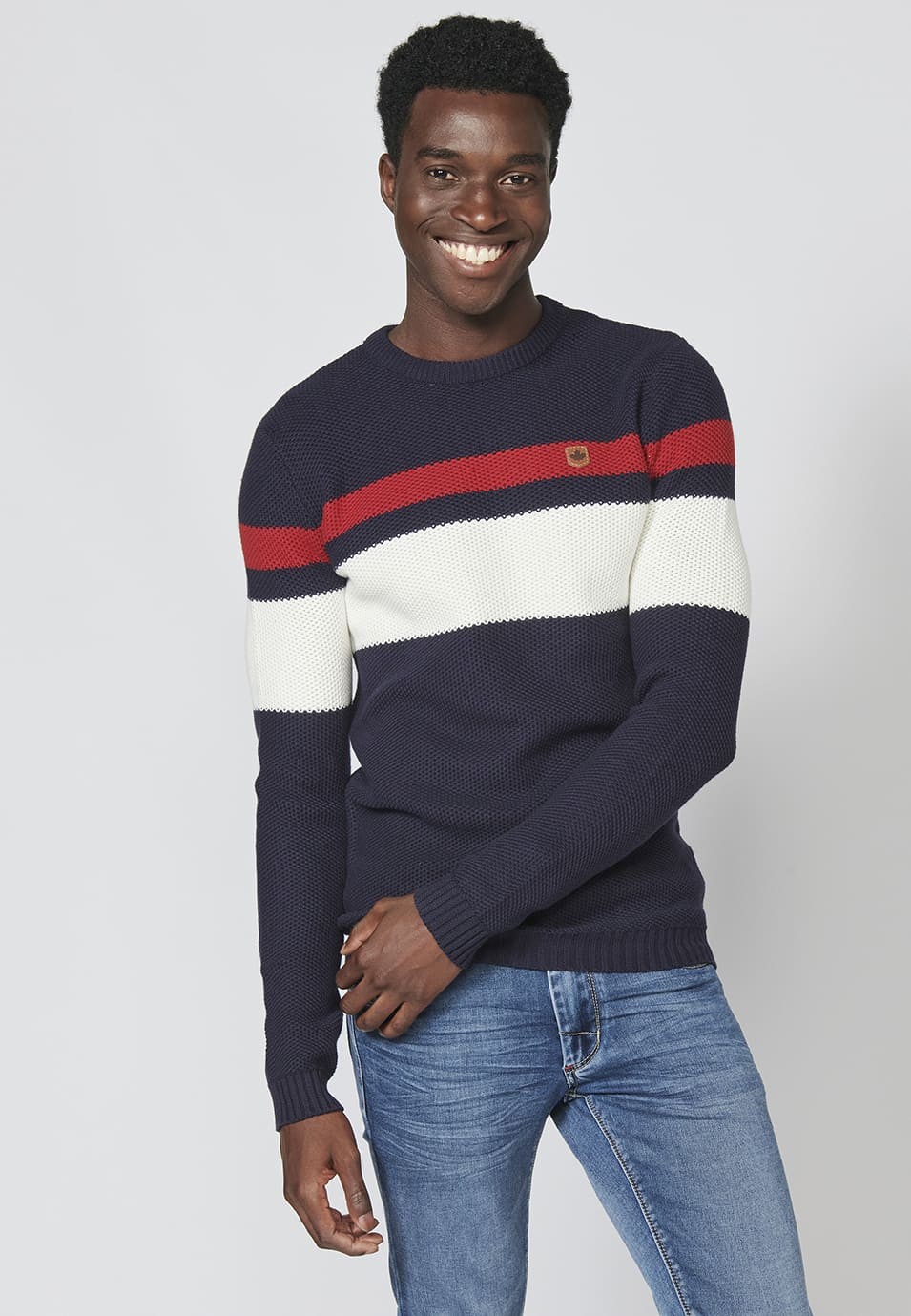 Men's Striped Print Crew Neck Knitted Sweater