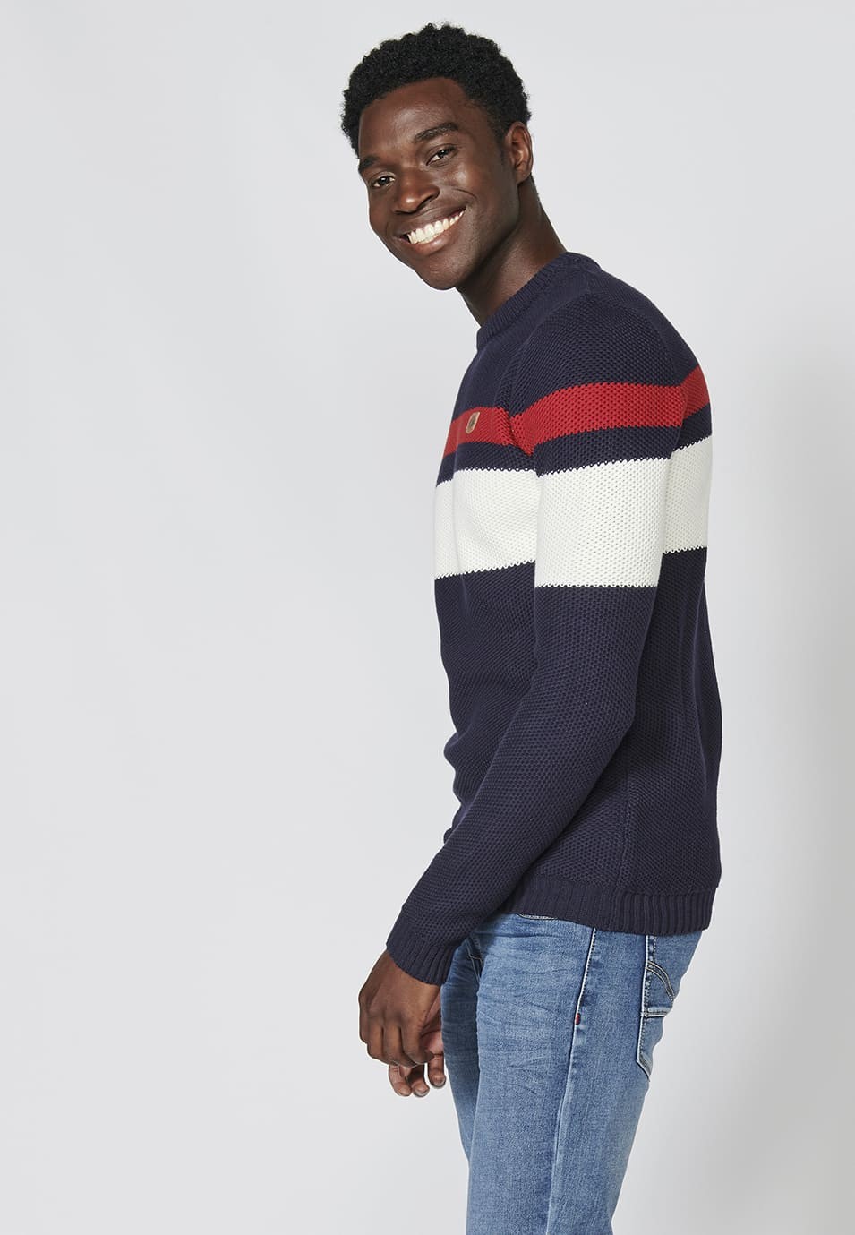 Men's Striped Print Crew Neck Knitted Sweater