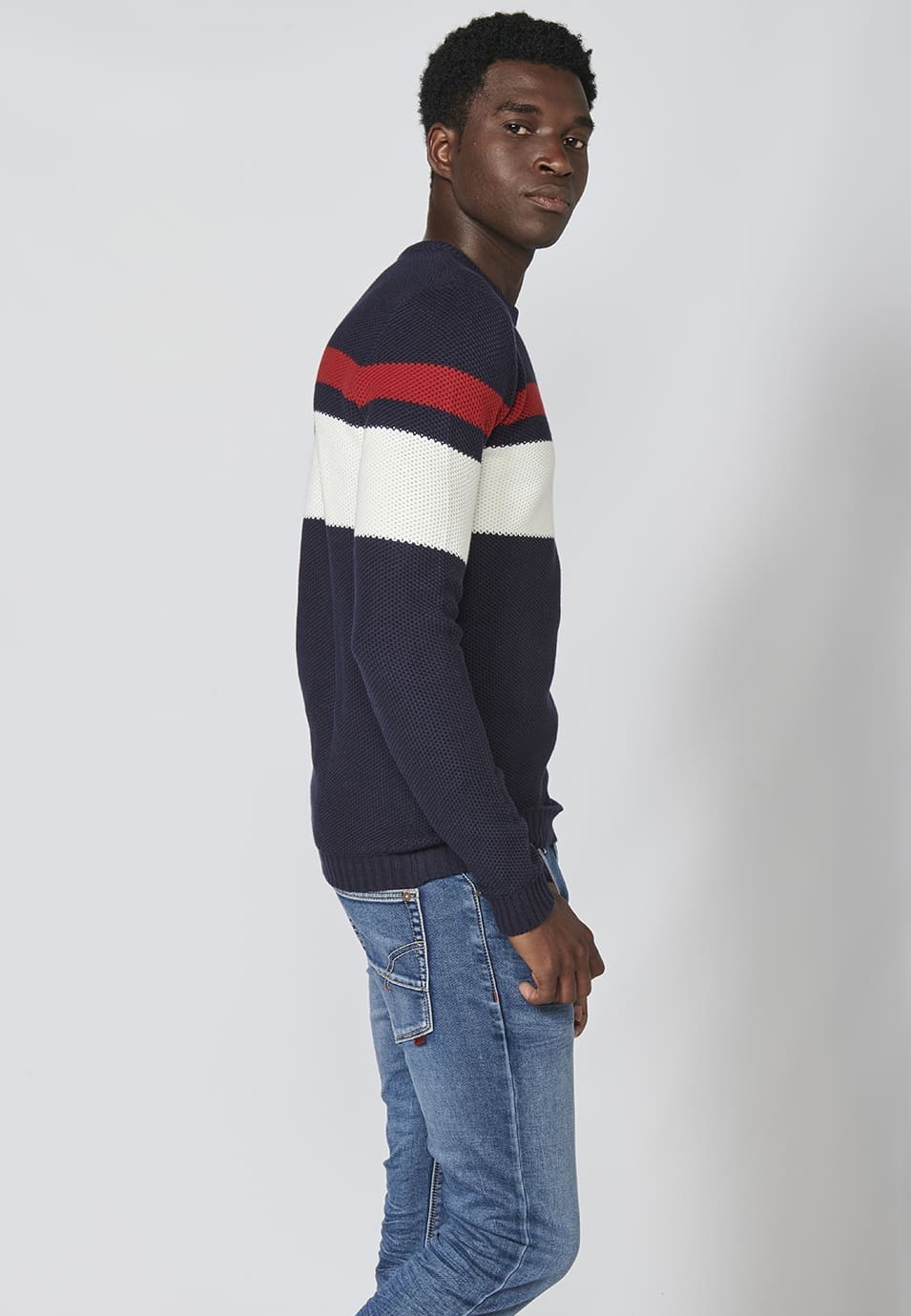 Men's Striped Print Crew Neck Knitted Sweater