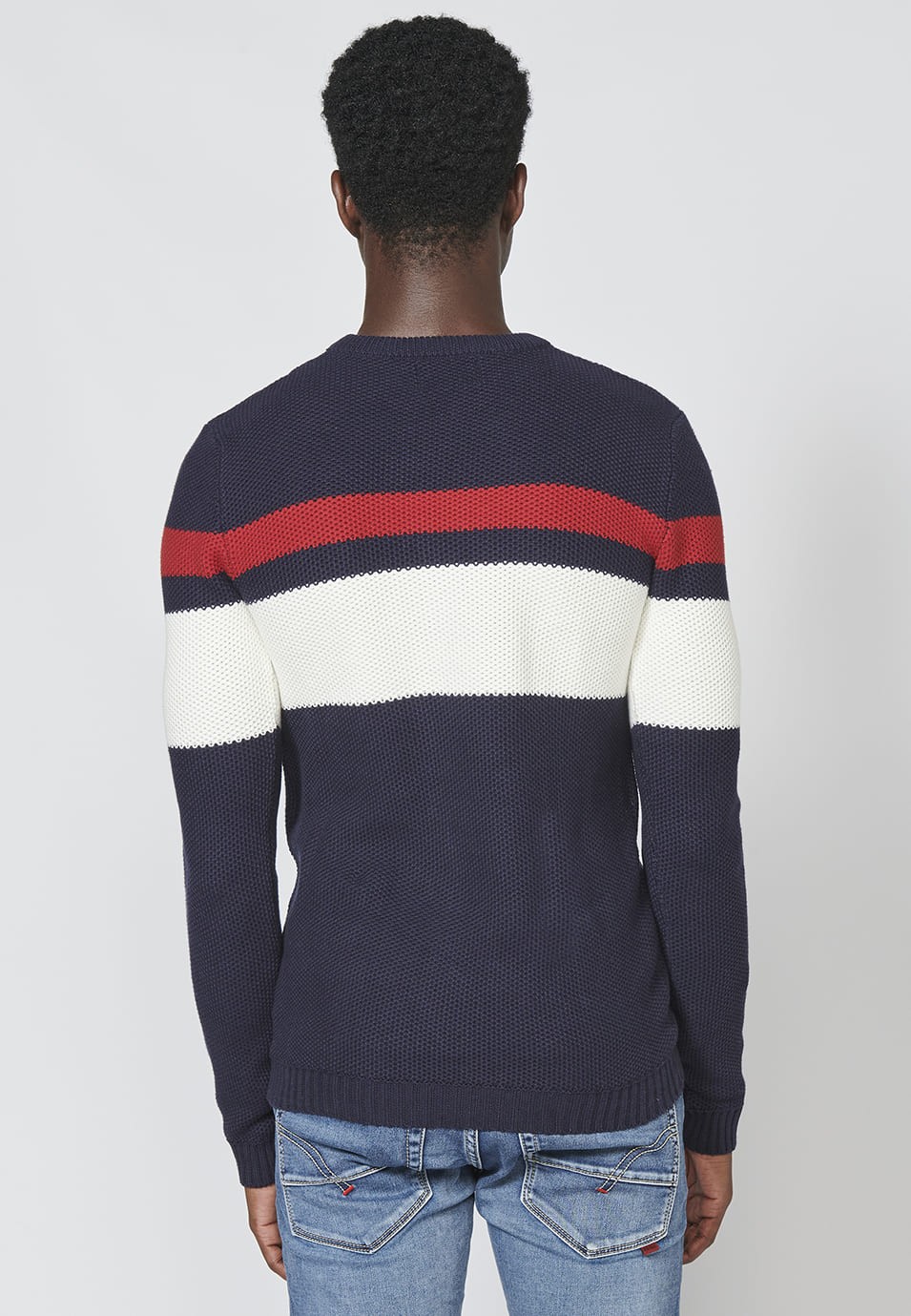 Men's Striped Print Crew Neck Knitted Sweater
