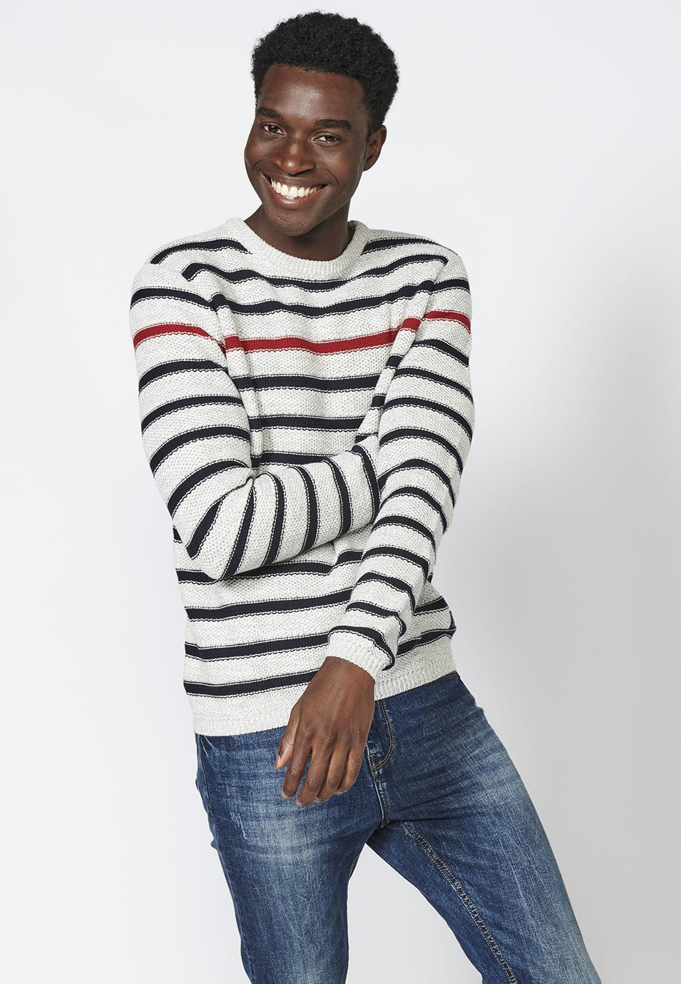 Men's Striped Cotton Long Sleeve Sweater