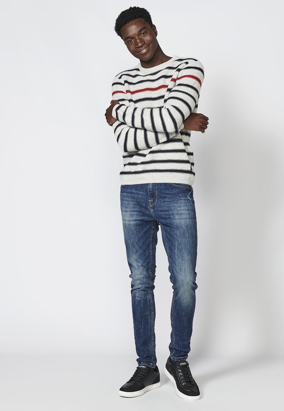 Men's Striped Cotton Long Sleeve Sweater