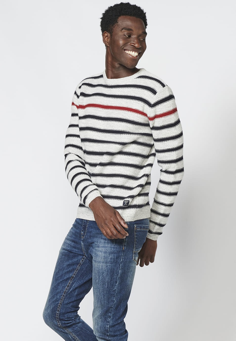 Men's Striped Cotton Long Sleeve Sweater
