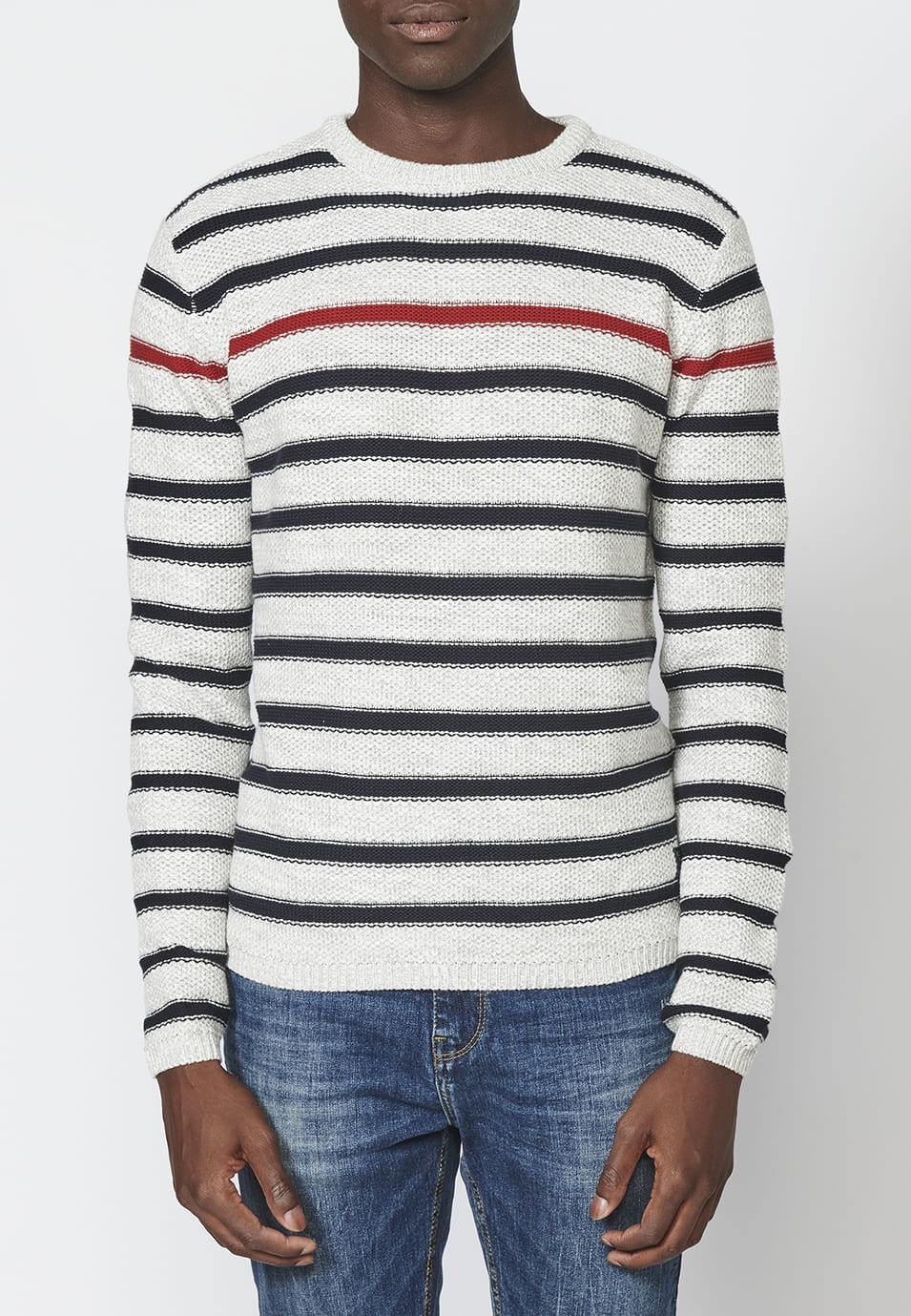Men's Striped Cotton Long Sleeve Sweater
