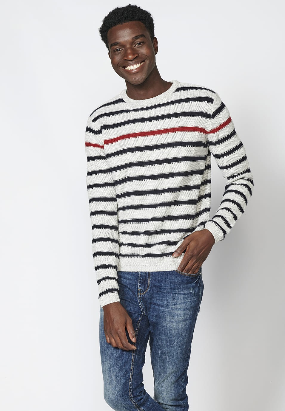 Men's Striped Cotton Long Sleeve Sweater