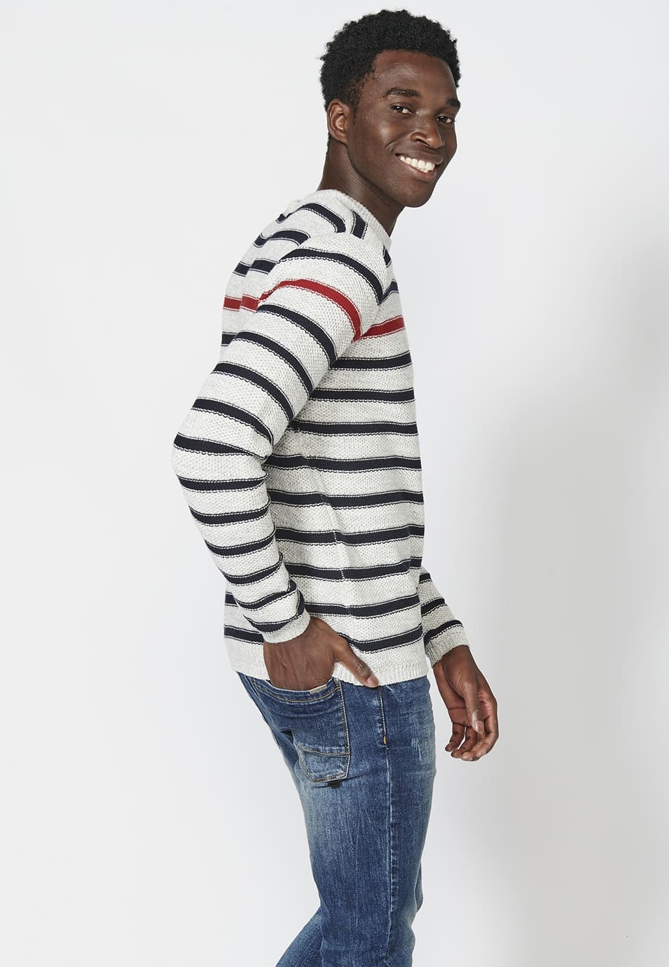 Men's Striped Cotton Long Sleeve Sweater