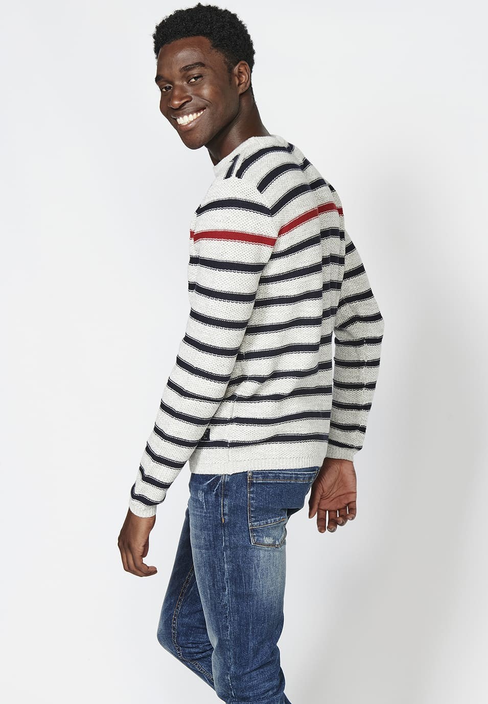 Men's Striped Cotton Long Sleeve Sweater