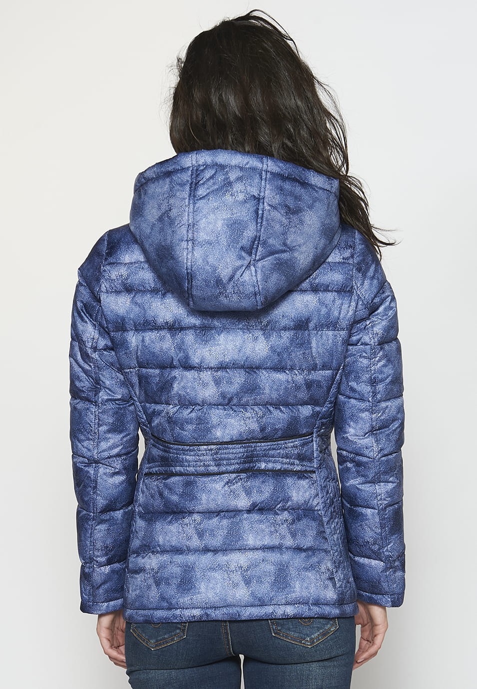Chaqueta parka corta tipo plumas con estampado vaquero y cuello con capucha para Mujer