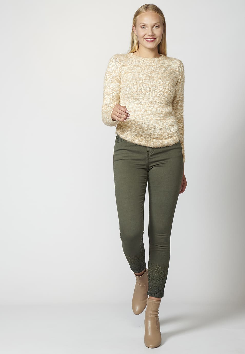 Jersey de Punto Manga Larga Cuello Redondo para Mujer