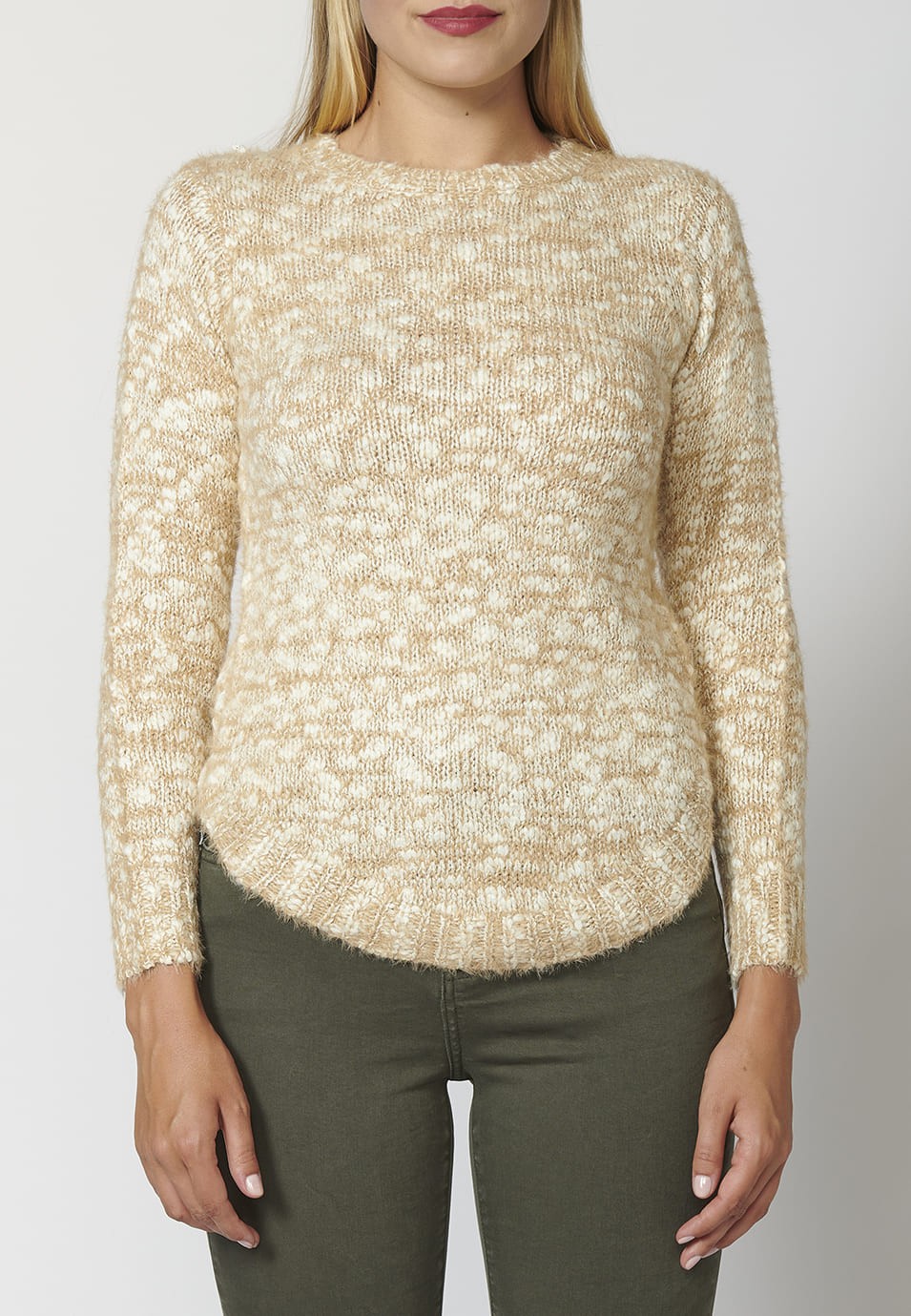 Jersey de Punto Manga Larga Cuello Redondo para Mujer