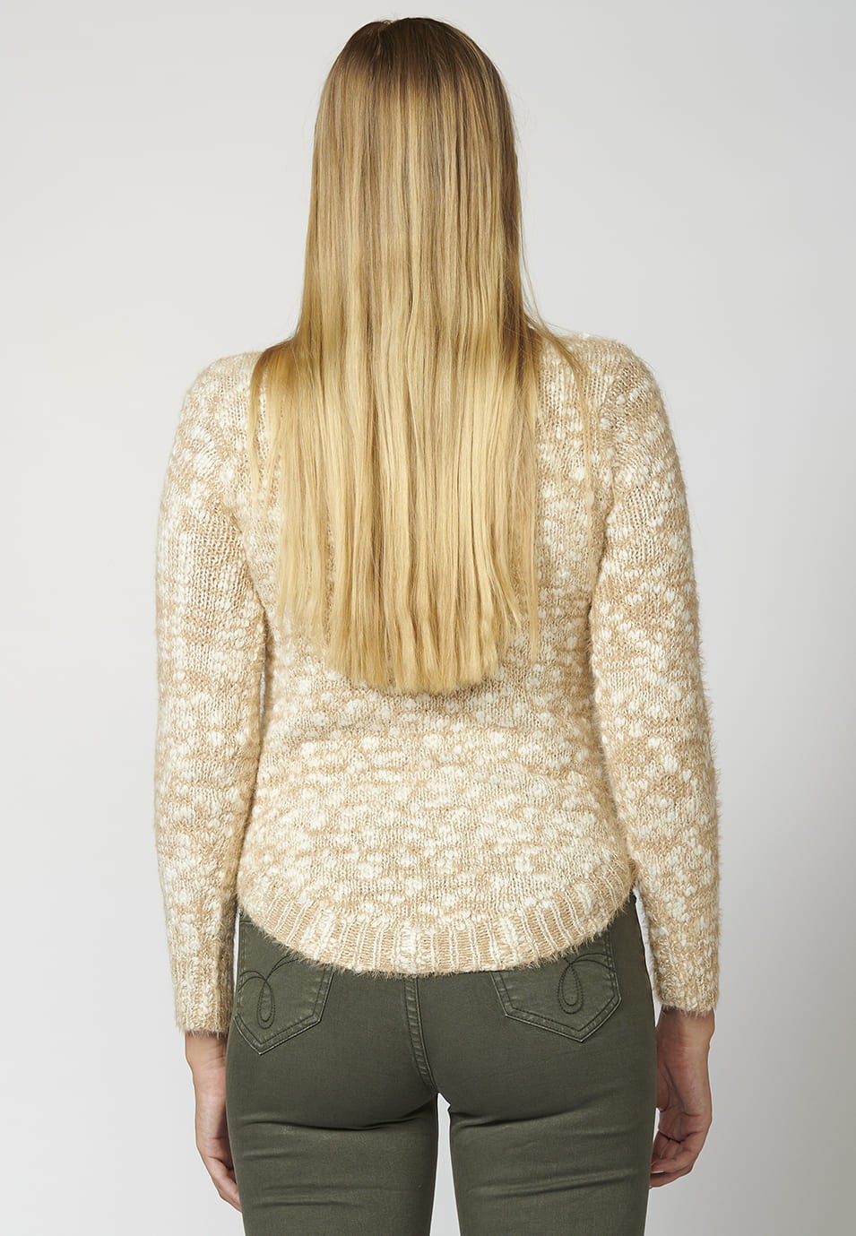 Jersey de Punto Manga Larga Cuello Redondo para Mujer