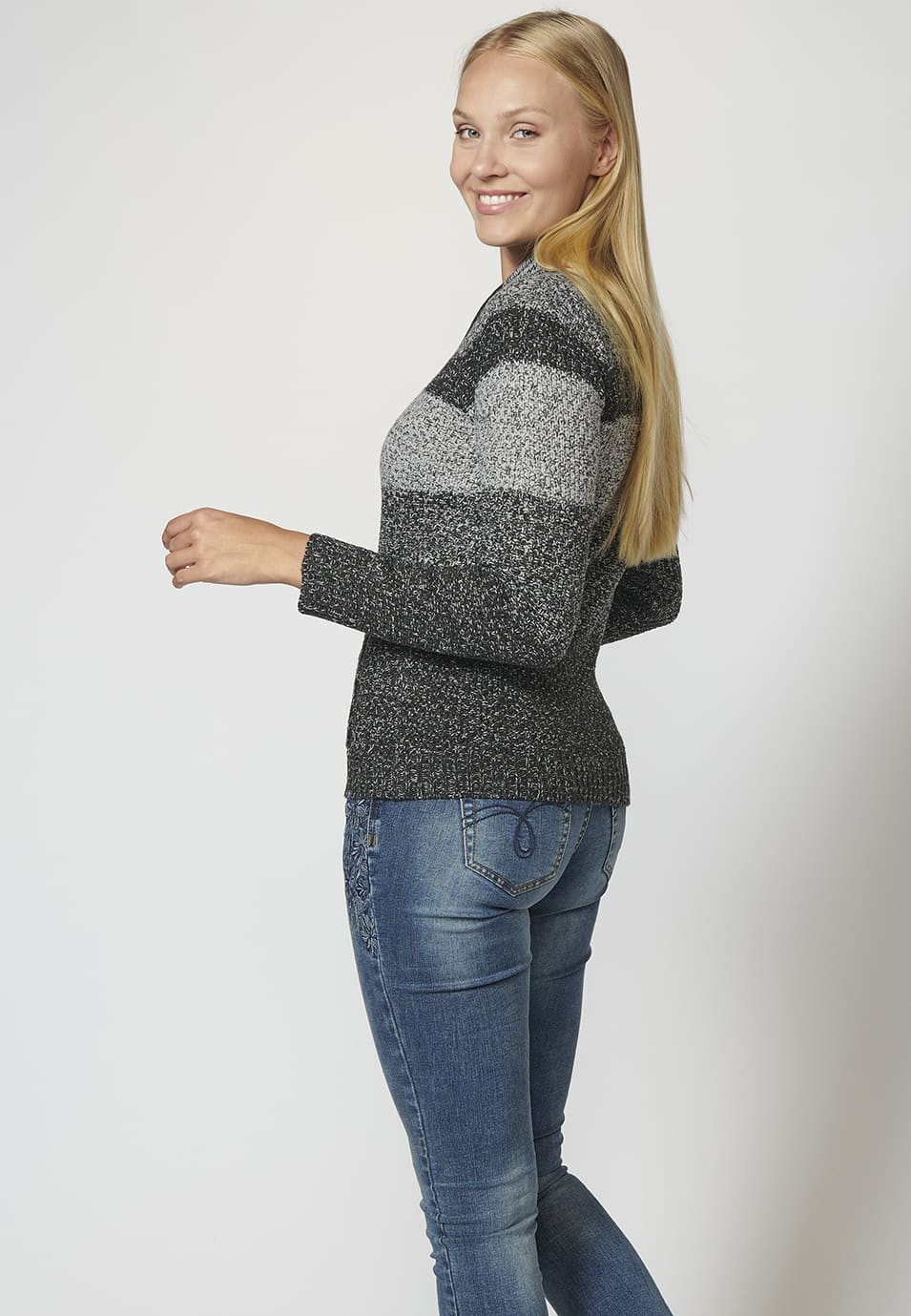 Pull en tricot à col rond ajustable pour femmes