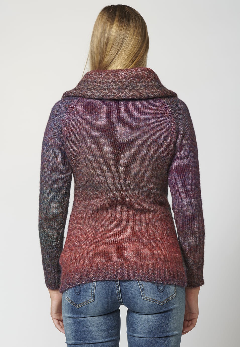 Chaqueta de Punto con cierre delantero con Cremallera y Cuello Vuelto para Mujer