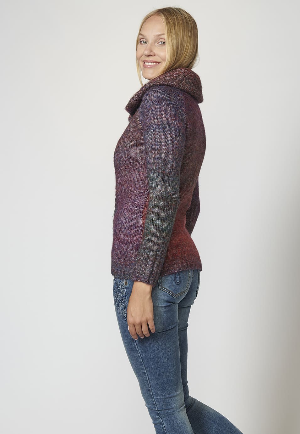 Chaqueta de Punto con cierre delantero con Cremallera y Cuello Vuelto para Mujer